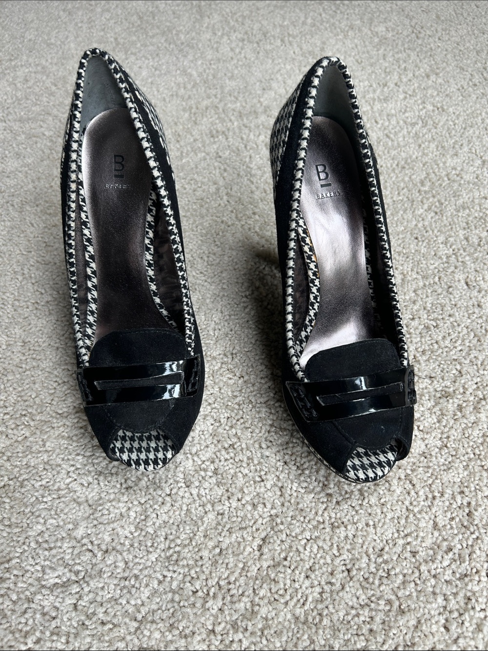 BAKERS HOUNDSTOOTH PLATFORM OPEN TOE HEELS